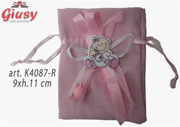 Sacchetto Colore Rosa Con Applicazione Baby In Legno 9xh.11 Cm 25*250