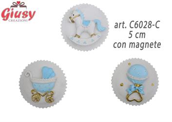 Magnete Tondo Nascita Colore Celeste Tre Soggetti Assortiti 5 Cm 12*144