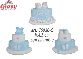 Magnete Nascita Torta Baby Colore Celeste Tre Soggetti Assortiti 4,5 Cm 12*144