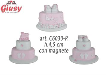 Magnete Nascita Torta Baby Colore Rosa Tre Soggetti Assortiti 4,5 Cm 12*144