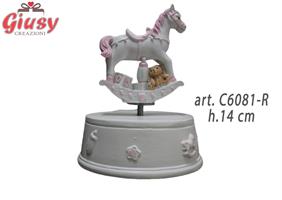 Carillon Musicale Con Cavallo A Dondolo In Resina Colore Rosa H.14 Cm 1*36