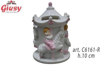 Giostrina Grande Colore Rosa In Resina Con Salvadanaio H.10 Cm 1*48