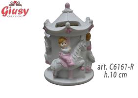 Giostrina Grande Colore Rosa In Resina Con Salvadanaio H.10 Cm 1*48