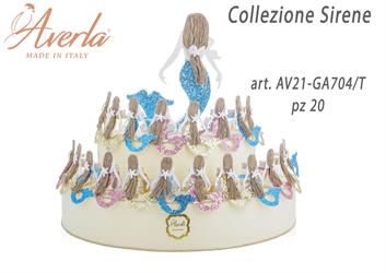 Cesto Espositore Sirena In Polisterolo Decorato Completo Con 20 Portaconfetti Con Vestito Pailettes Turchese