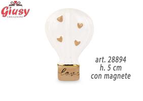 Magnete Mongolfiera In Ceramica Con Cuori Beige H.5 Cm 12*384