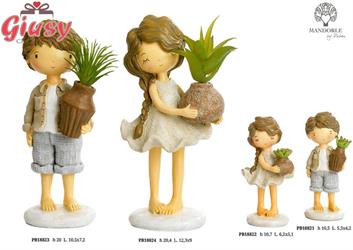 Bimba Spiritosa Con Piantina In Resina H.20,4 Cm 2*18