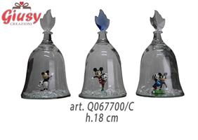 Campana In Vetro Con Mickey Calciatore In Resina Tre Soggetti Assortiti H.18 Cm