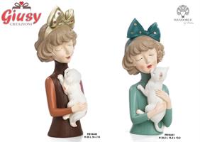 Ragazza Mezzo Busto Con Gatto In Resina H.32,5 Cm 1*4