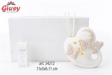 Profumatore Cuore In Porcellana Con Led 11x5xh.11 Cm Completo Di Confezione Ed Essenza 1*48