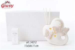 Profumatore Cuore In Porcellana Con Led 11x5xh.11 Cm Completo Di Confezione Ed Essenza 1*48
