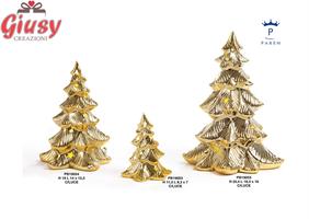 Albero Di Natale In Porcellana Decoro Oro Con Led h.24,4 Cm. 1*8