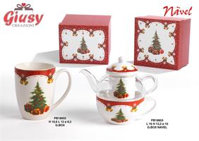 Tazza Con Decoro Albero Di Natale In Porcellana Navel 10,6 Cm Con Scatola Regalo 1*24