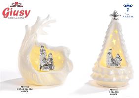 Gruppo Natività In Grotta Con Ramo Stilizzato In Porcellana Con Led h.17,4 Cm 1*18