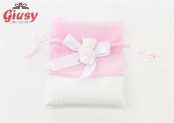 Sacchetto Raso Rosa Con Gessetto Orsetta 9,5xh.11 Cm