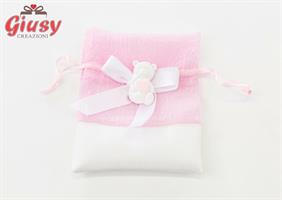 Sacchetto Raso Rosa Con Gessetto Orsetta 9,5xh.11 Cm