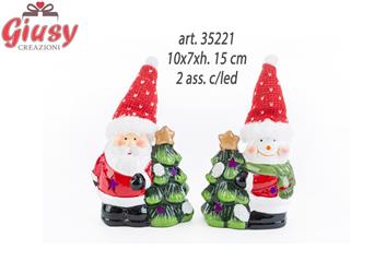 Babbo Natale  E Pupazzo Neve In Ceramica 2 Soggetti Assortiti Con Led 10x7xh.15 Cm 6*48