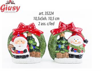 Babbo Natale Con Neve In Ceramica 2 Soggetti Assortiti Con Led  10x5,5xh.10,5 Cm 6*72