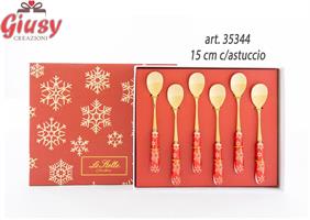 Set Cucchiaini Composto Da 6 Pezzi Con Decoro Natalizio Rosso 15 Cm Con Astuccio 1*24