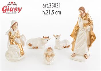 Set 5 Pezzi Natività In Porcellana Decoro Oro h.21,5 Cm 1*12