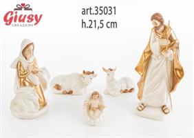 Set 5 Pezzi Natività In Porcellana Decoro Oro h.21,5 Cm 1*12