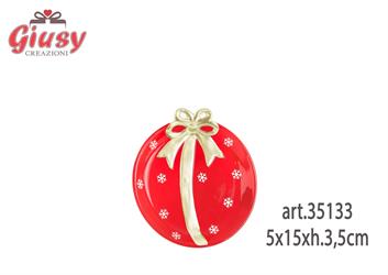 Vassoio Con Decoro Natalizio In Ceramica Rossa E Oro 15x15xh.3,5 Cm 1*32