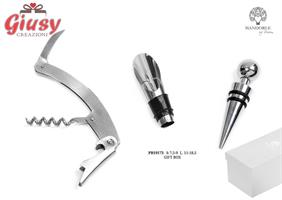 Set 3 Utensili x Vino In Metallo 11 Cm Completi Di Scatola 1*48