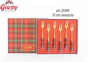 Set Forchettine Composto Da 6 Pezzi Con Decoro Tartan 15 Cm Completo Di Astuccio 1*24