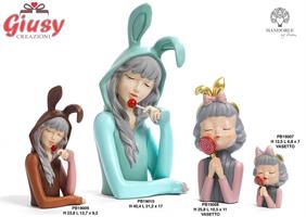Ragazza Mezzo Busto Con Lecca Lecca In Resina h.40,4 Cm 1*4