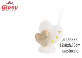 Profumatore In Porcellana Con Cuori E Led 12x8xh.13 Cm Completo Di Astuccio Ed Essenza 1*36