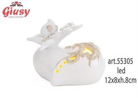 Cuore Con Farfalla In Porcellana Con Led 12x8xh.8 Cm 1*48