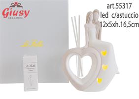 Profumatore Sposi In Porcellana Con Led 12x5xh.16,5 Cm Completo di Scatola Ed Essenza 1*48