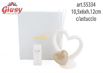 Profumatore Cuore In Porcellana 10,5x6xh.12 Cm Completo Di Astuccio Ed Essenza 1*36