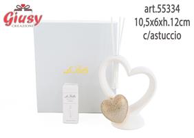 Profumatore Cuore In Porcellana 10,5x6xh.12 Cm Completo Di Astuccio Ed Essenza 1*36