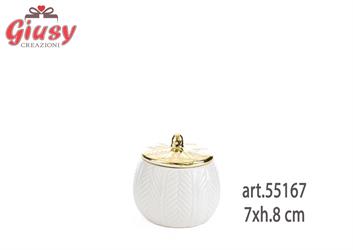 Scatola In Porcellana Decoro Bianco E Oro 7xh.8 Cm 6*72
