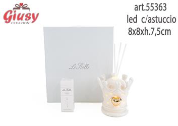Profumatore Corona In Porcellana Con Led 8x8xh,7,5 Cm Completo Di Astuccio ed Essenza 1*48