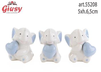 Elefantino In Porcellana Celeste 3 Soggetti Assortiti 5xh.6,5 Cm 6*96
