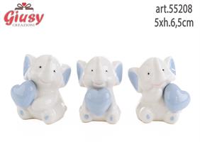 Elefantino In Porcellana Celeste 3 Soggetti Assortiti 5xh.6,5 Cm 6*96
