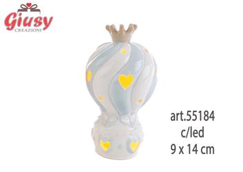 Mongolfiera In Porcellana Azzurra Con Led 7xh.11,5 Cm 2*48