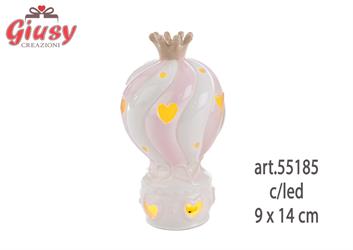 Mongolfiera In Porcellana Rosa Con Led 9xh.14 Cm 1*36