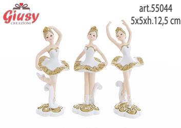 Ballerina In Resina Bianca E Oro 3 Soggetti Assortiti 5x5xh.12,5 Cm 6*72