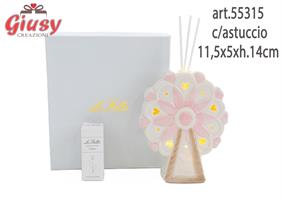Profumatore Ruota Panoramica Rosa Con Led 11,5x5xh.14 Cm Completo Di Astuccio Ed Essenza 1*36