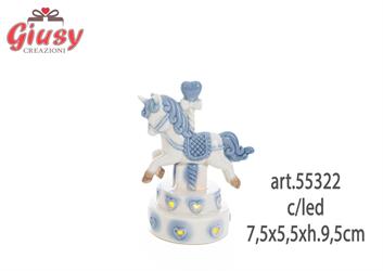 Unicorno In Porcellana Celeste Con Led 7,5x5,5xh.9,5 Cm 4*72