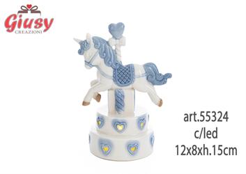 Unicorno In Porcellana Celeste Con Led 12x8xh.15 Cm 1*24