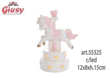 Unicorno In Porcellana Rosa Con Led 12x8xh.15 Cm 1*24