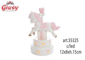 Unicorno In Porcellana Rosa Con Led 12x8xh.15 Cm 1*24
