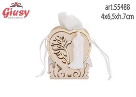 Portasacchetto In Legno Con Sposi In Gessetto Con Decoro Oro 4x6,5xh.7 Cm 24*480