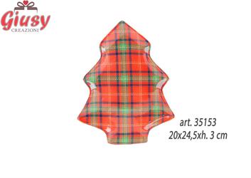 Vassoio Albero Di Natale In Ceramica Con Decoro Tartan 20x24,5xh.3 Cm 4*24