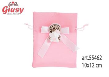 Sacchetto Rosa Con Applicazione Elefante In Gessetto 10xh.12 Cm
