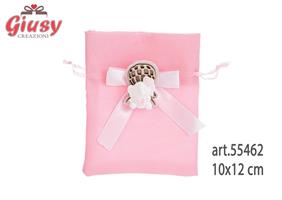 Sacchetto Rosa Con Applicazione Elefante In Gessetto 10xh.12 Cm