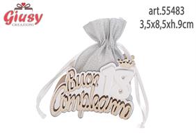 Porta Sacchetto 18° Compleanno In Legno Con sacchetto Argento 3,5x8,5xh.9 Cm 48*480